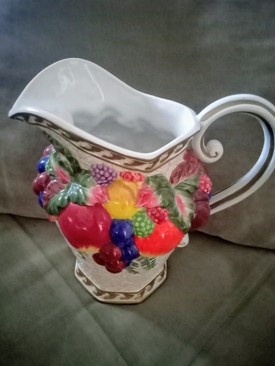 Fitz and Floyd HAND PAINTED Like New Vintage Venetian Fruit Pitcher Gold Trim Fitz and Floyd HAND PAINTED Like New Vintage Venetian Fruit Pitcher Gold Trim