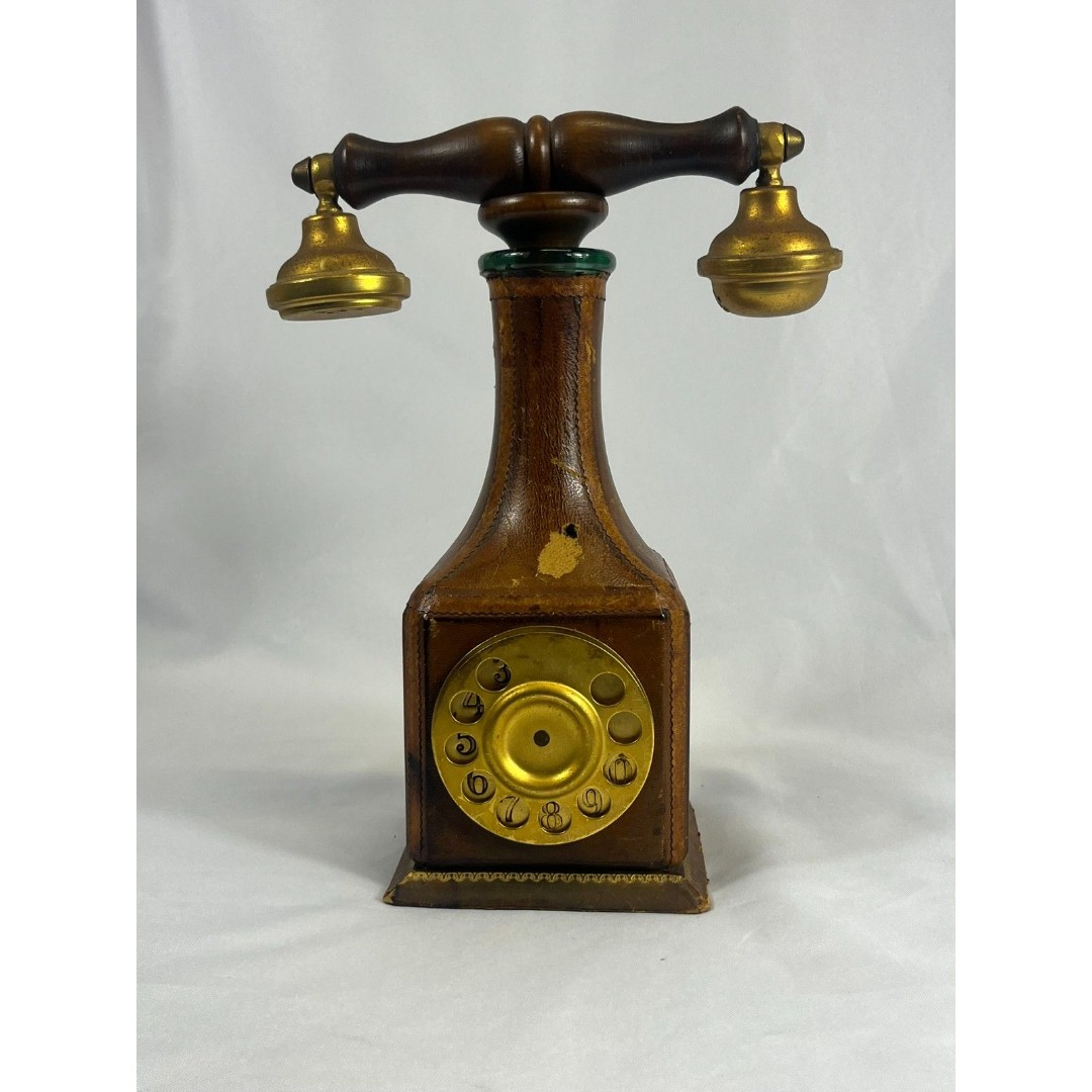 Rare Vintage Leather Wrapped Telephone Alcohol Decanter Bottle