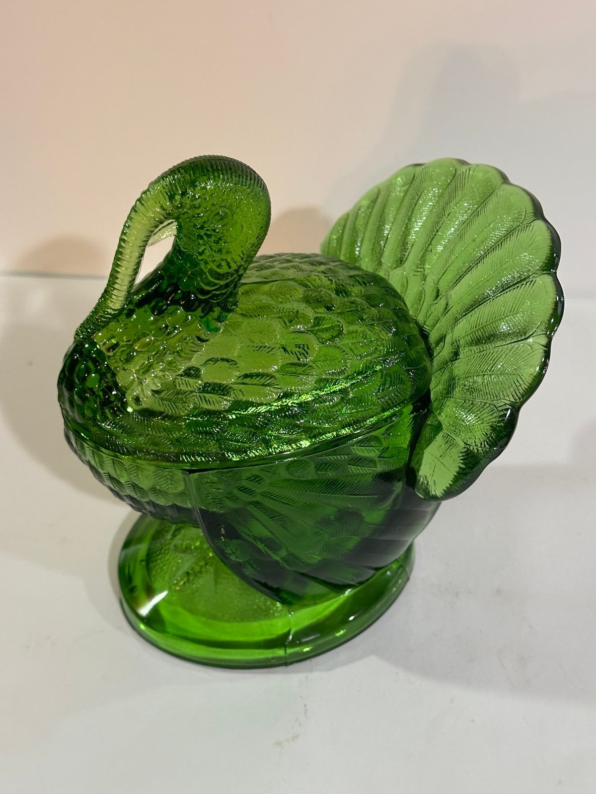 Vintage Green Glass Turkey Dish
