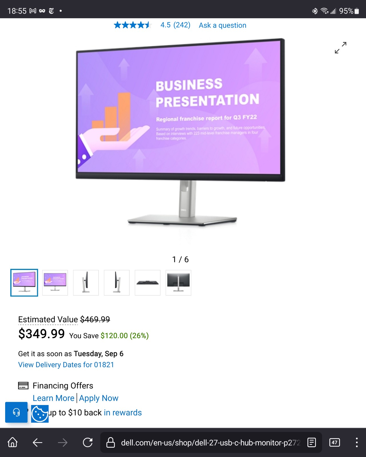 Dell 27 inch USB-C Hub Monitor - P2722HE HD 60Hz IPS