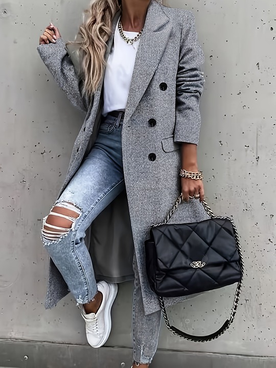 Pretty Double Breasted Simple Trench Coat -8sz9