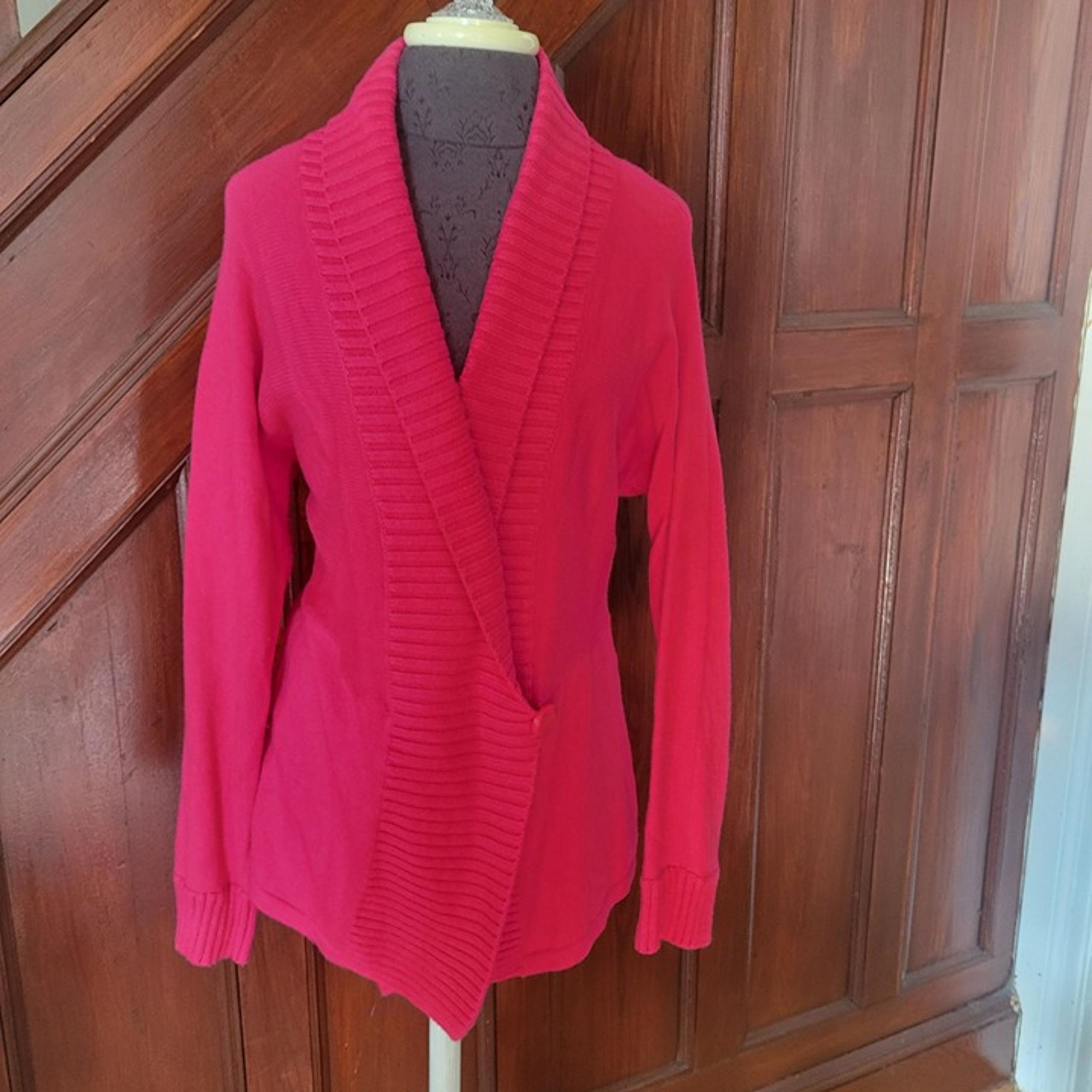 Jones New York Signature Large Pink Knit Cardigan Button Closure Ribbed Collar L