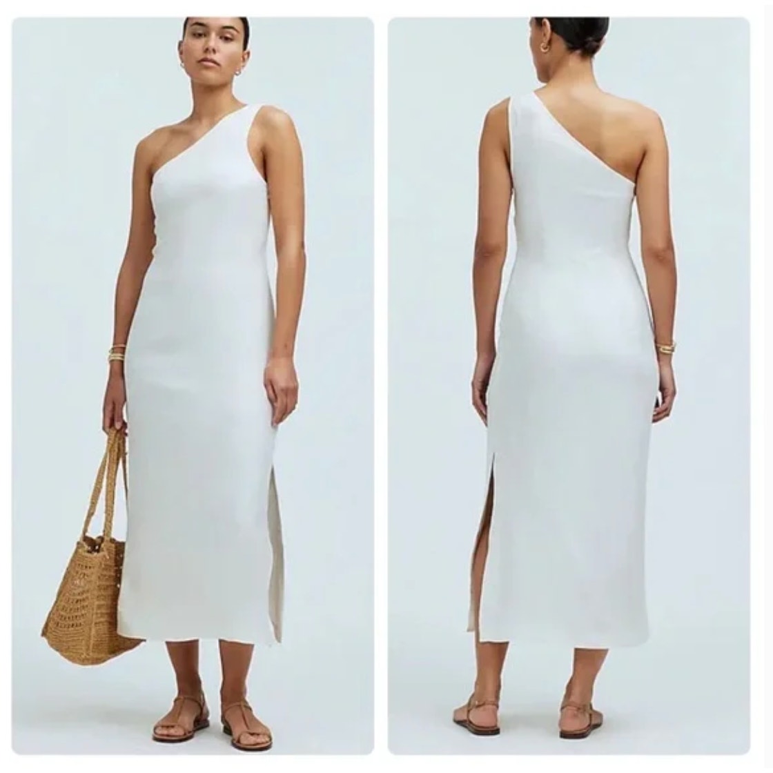Madewell One-Shoulder Midi Dress 12 NWT White Stretch NQ624 Bridal Linen Resort