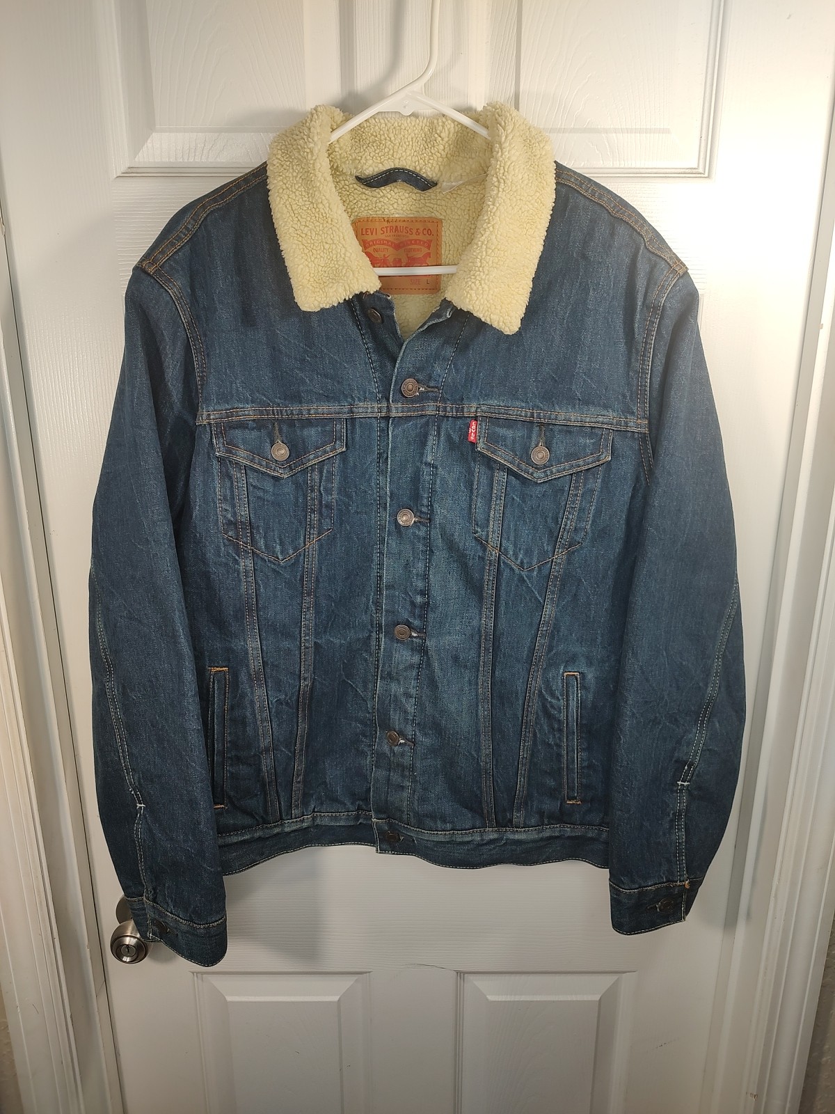 Levi's Mens 71500 04 Denim Sherpa Lined Trucker Jacket Large L EUC Blue Stylish