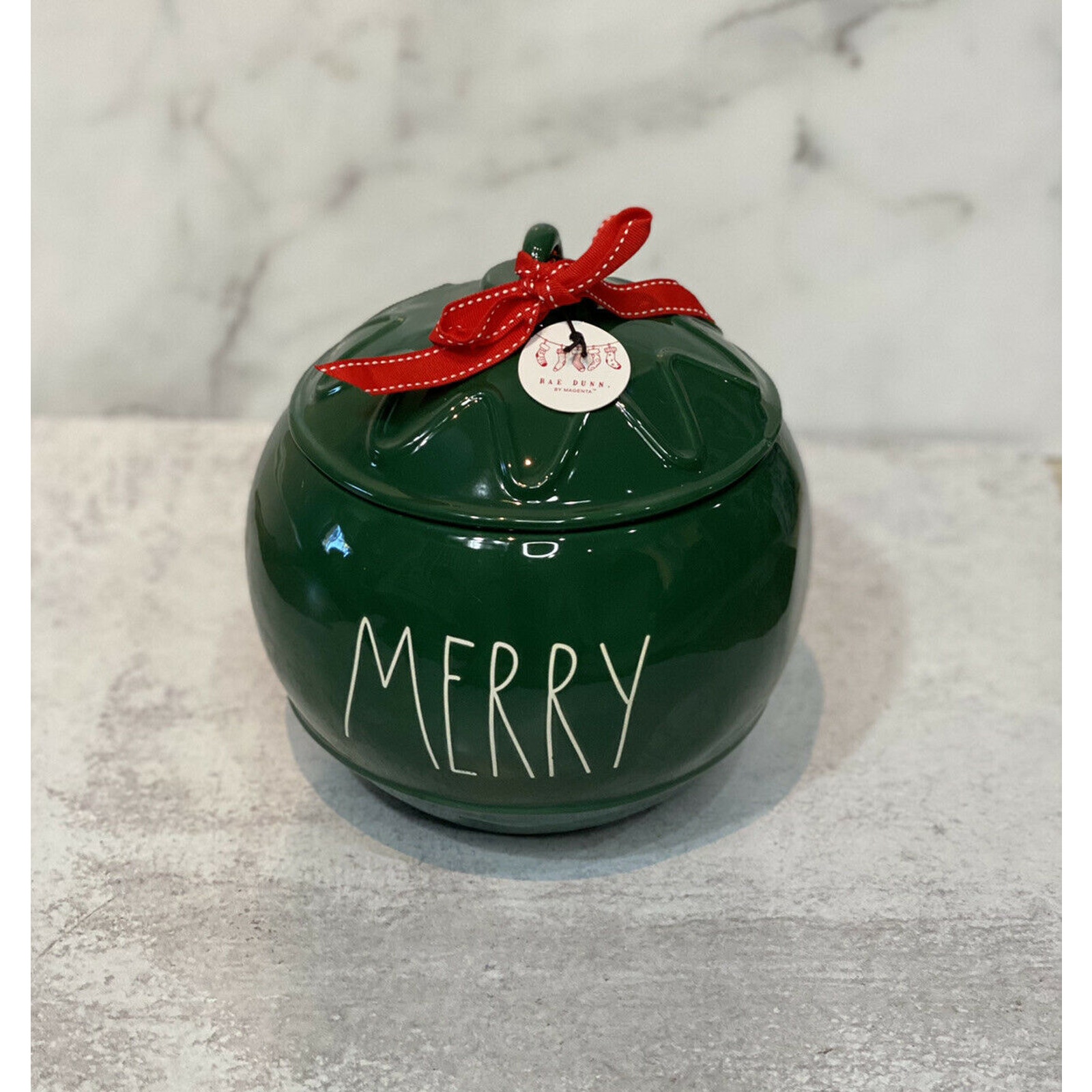 Rae Dunn MERRY Green Ornament Cookie Jar