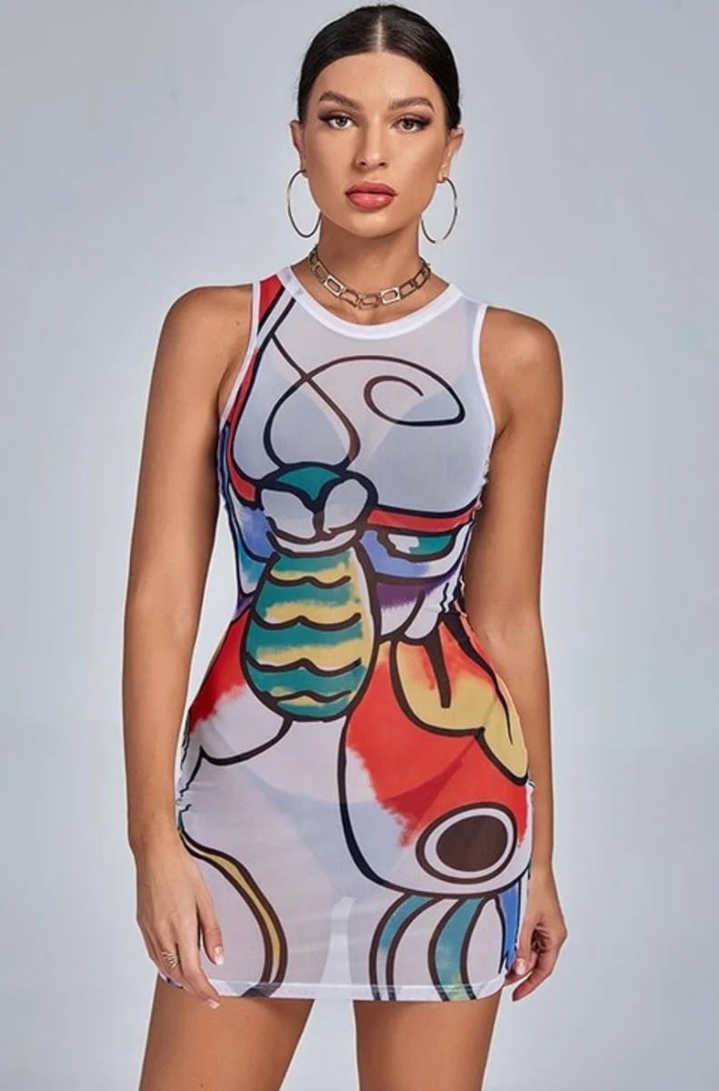 Ed Hardy x Siberia Hills Tattoo Mesh Dress Multicolor Large NEW