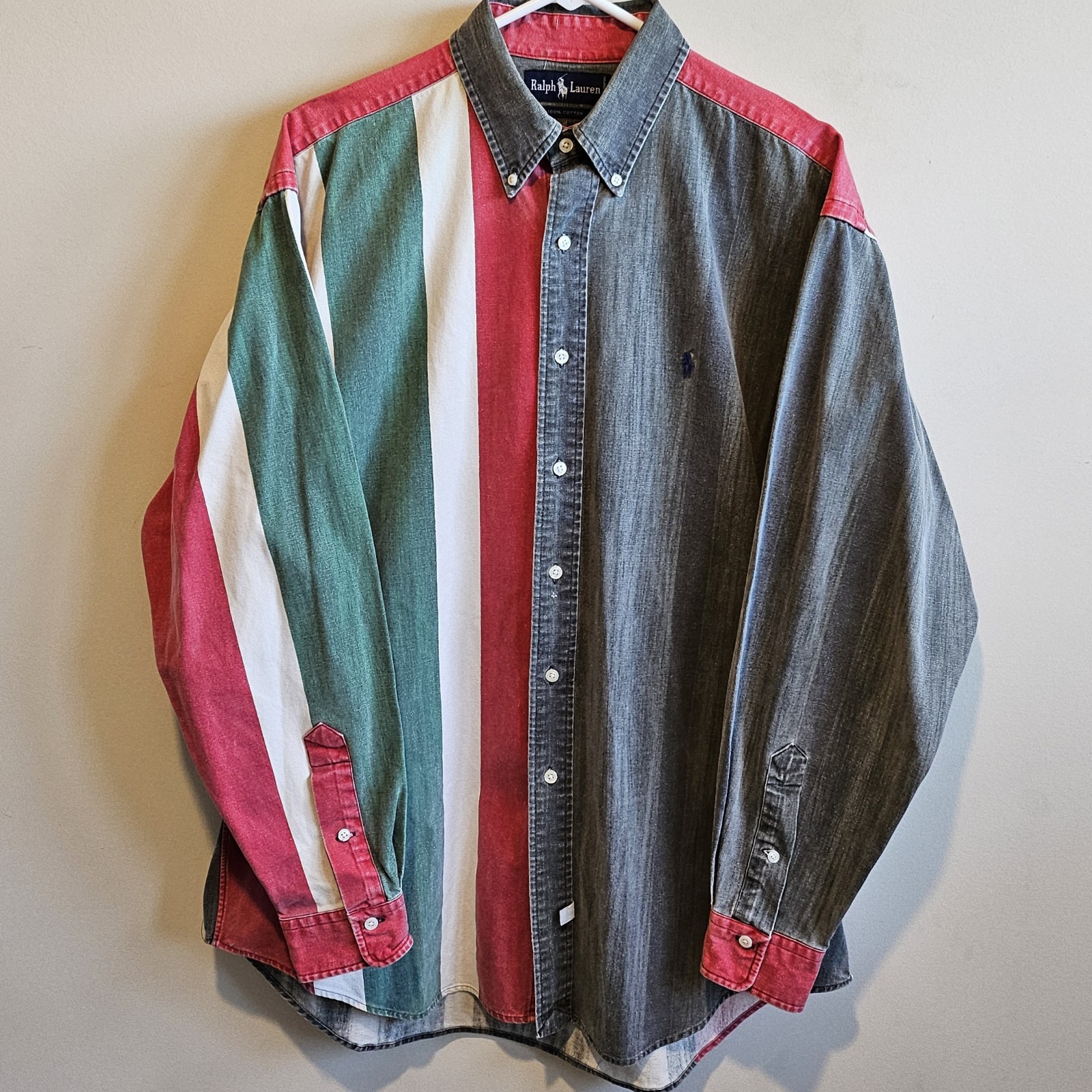 Vintage 90s Ralph Lauren Colorblocked Button Up Shirt - Italy Colors - Large