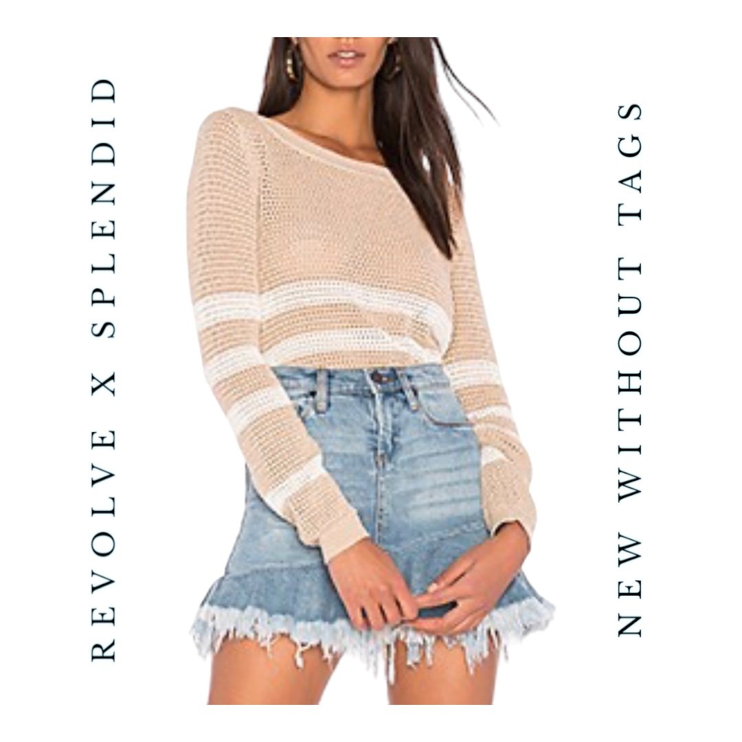 REVOLVE X SPLENDID HALLOWAY MESH SWEATER IN HEATHER OATMEAL NATURAL COLOR SIZE L