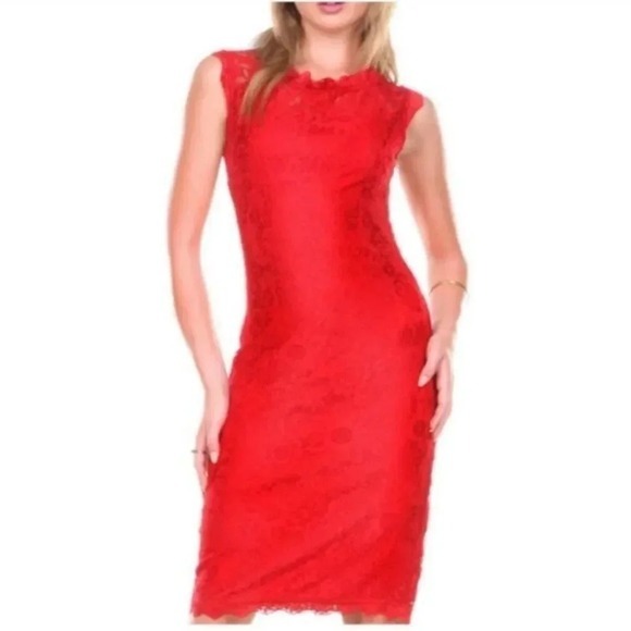 Stanzino Red Lace Dress Stretchy size Medium Valentine's Day NWT