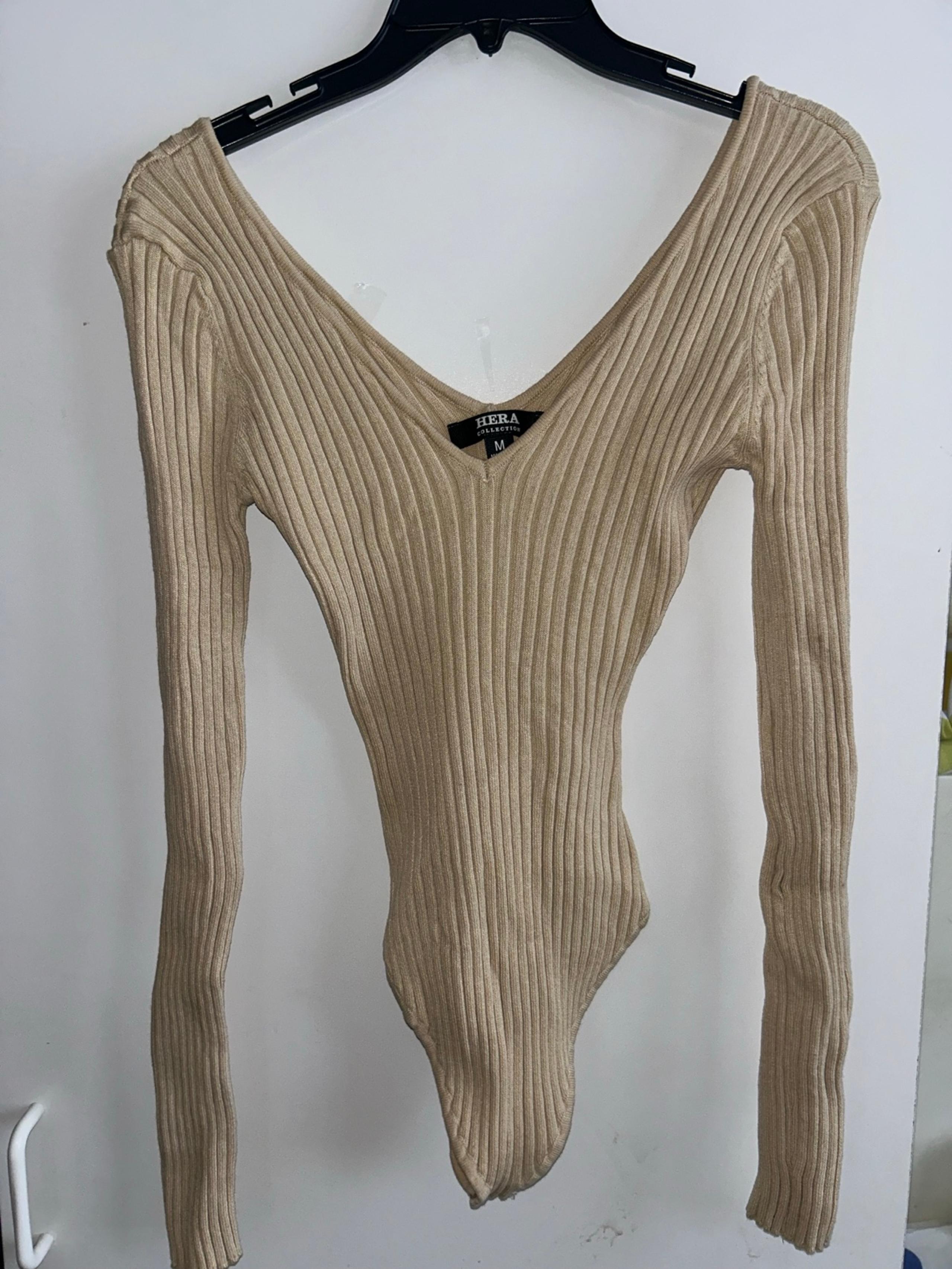 Hera Collection Tan Ribbed Long Sleeve Bodysuit