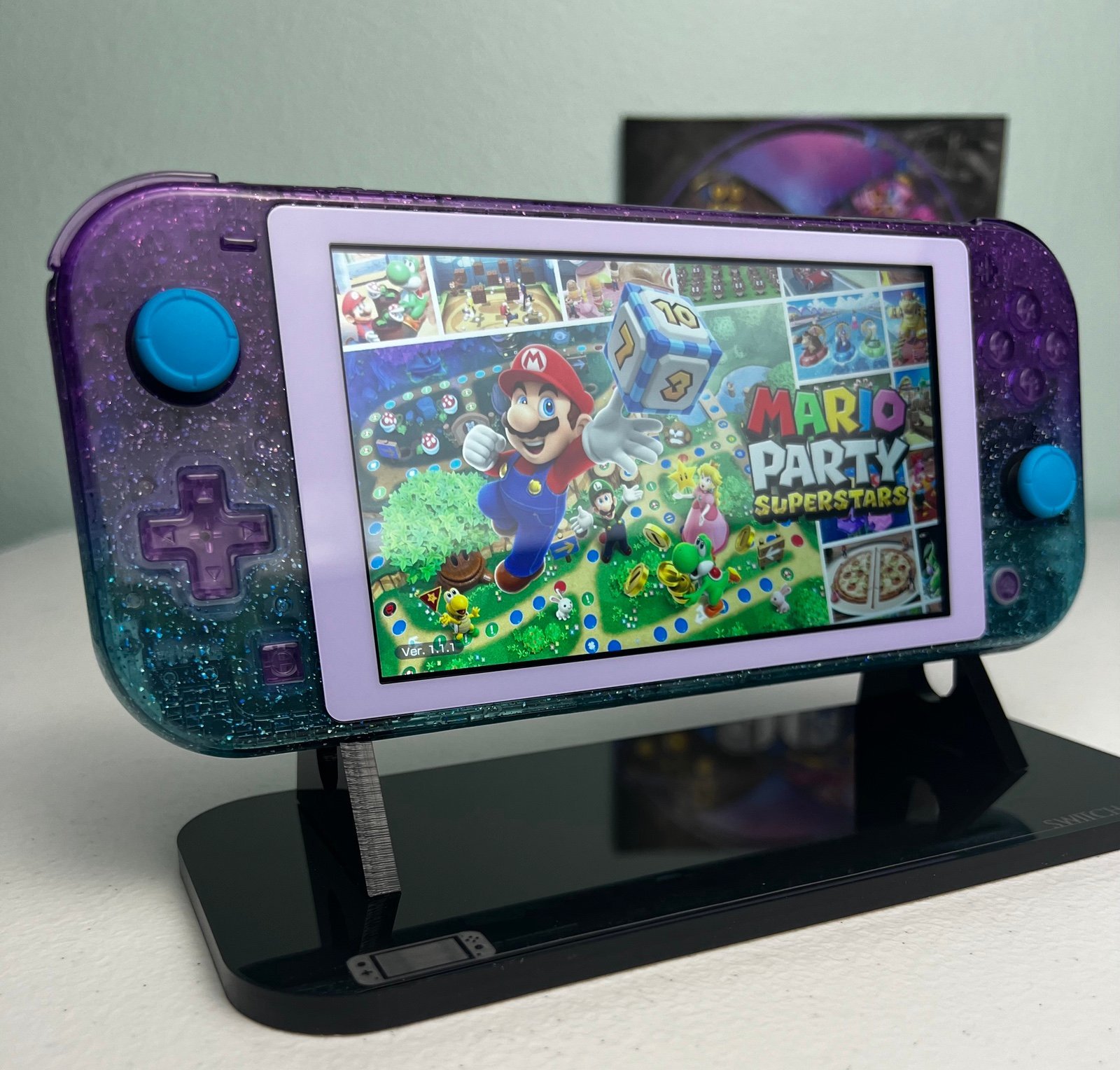 Glossy Glitter Transparent - Gradient Purple Blue - Custom Nintendo Switch Lite