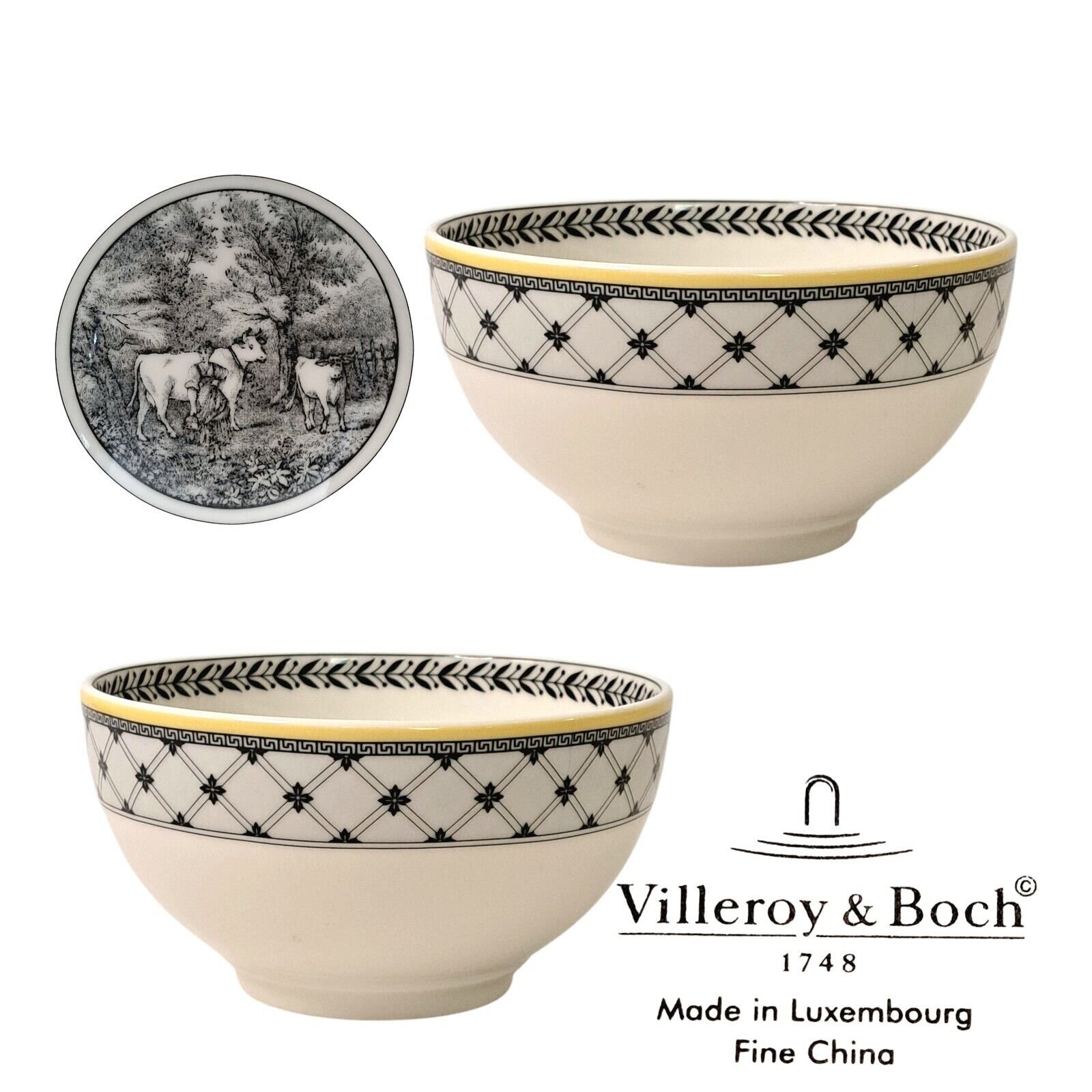 Pair Villeroy & Boch AUDUN FERME Rice/Soup Bowl 5.5 Porcelain Replacement Mint