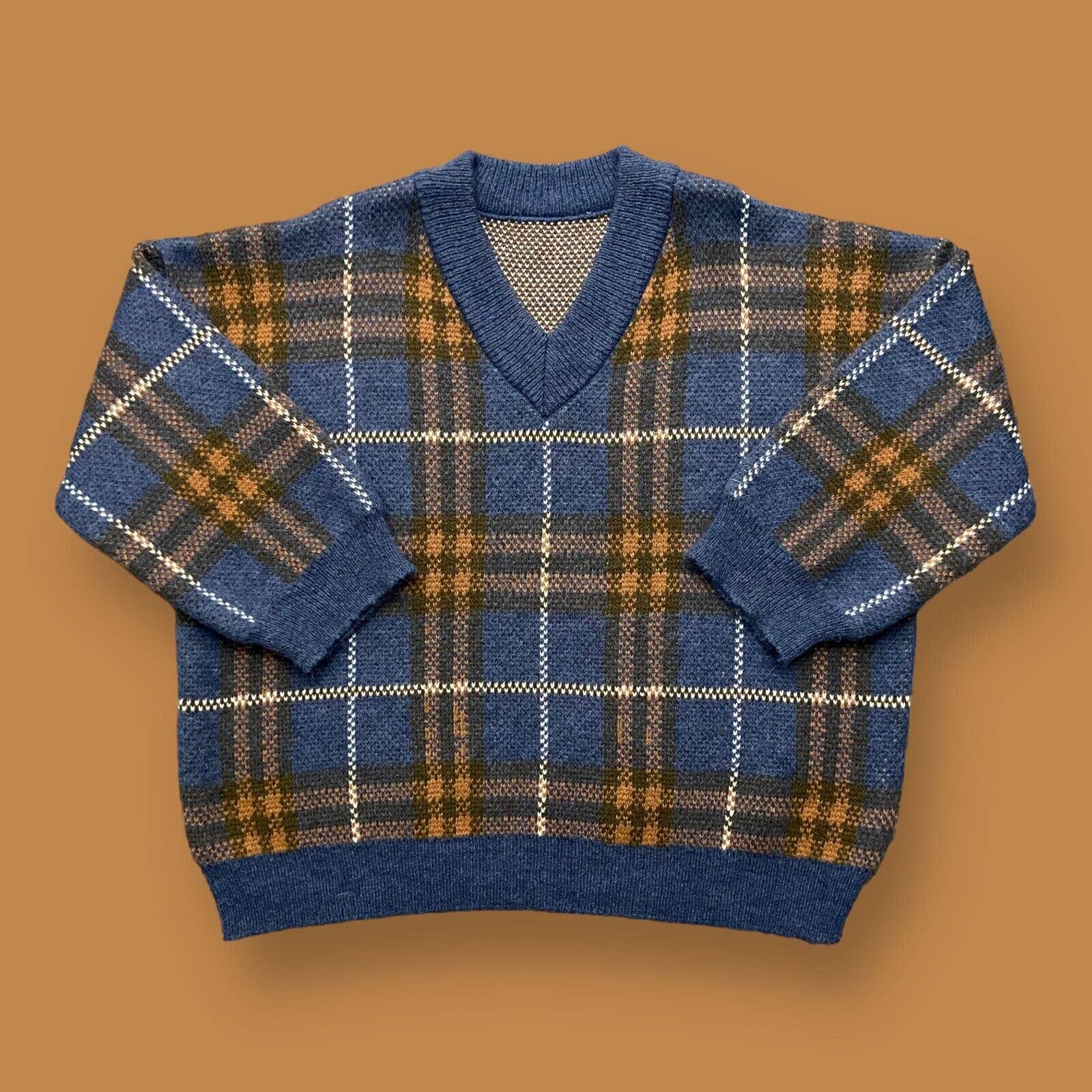 Vintage Heavy Knit Sweater Plaid Pullover Oversized 80s 90s Vneck Jumper Acrylic Vintage Heavy Knit Sweater Plaid Pullover Oversized 80s 90s Vneck Jumper Acrylic