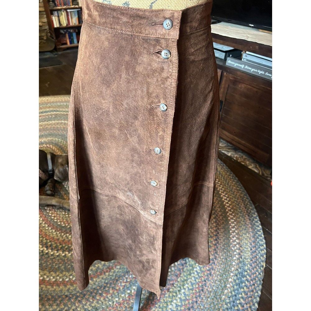 Brown Vintage Leather/Suede Button Up Maxi Skirt Lizwear Size 4