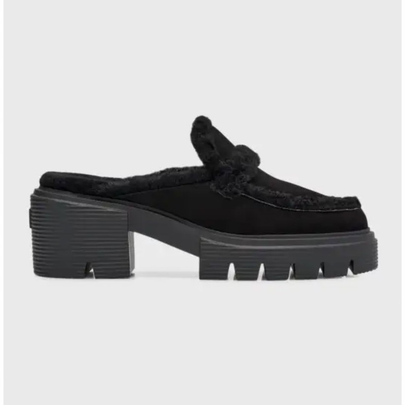 Stuart Weitzman Soho Chill Suede Shearling Loafer Mules Black Size 9.5B