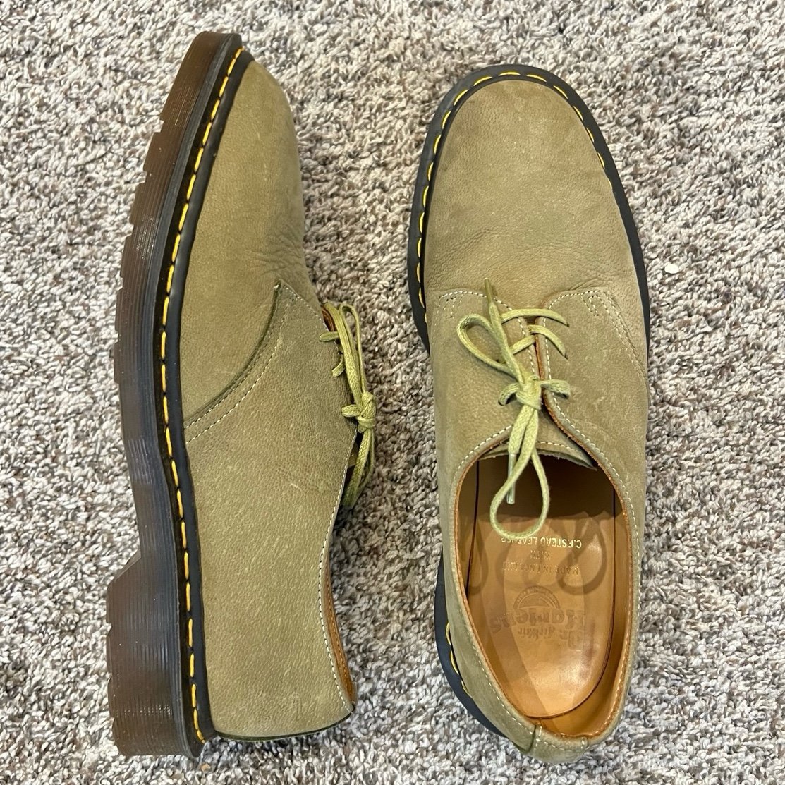 Dr Martens 1461 Made in England Premium Suede Oxford Olive Shoes Men Size 10