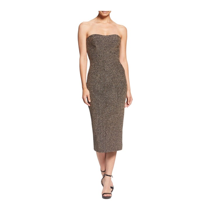 Dress The Population Dress Gold Sparkle Claire Midi Party NYE Cocktail Small New
