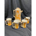 Vintage Mid Century Orange Yellow Splatter Mugs & Chocolate Pot Atomic Set