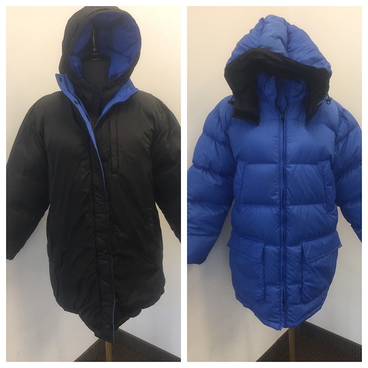 Vintage Lands' End Goose Down Reversible Coat Blue Or Black Removable Hood 14-1
