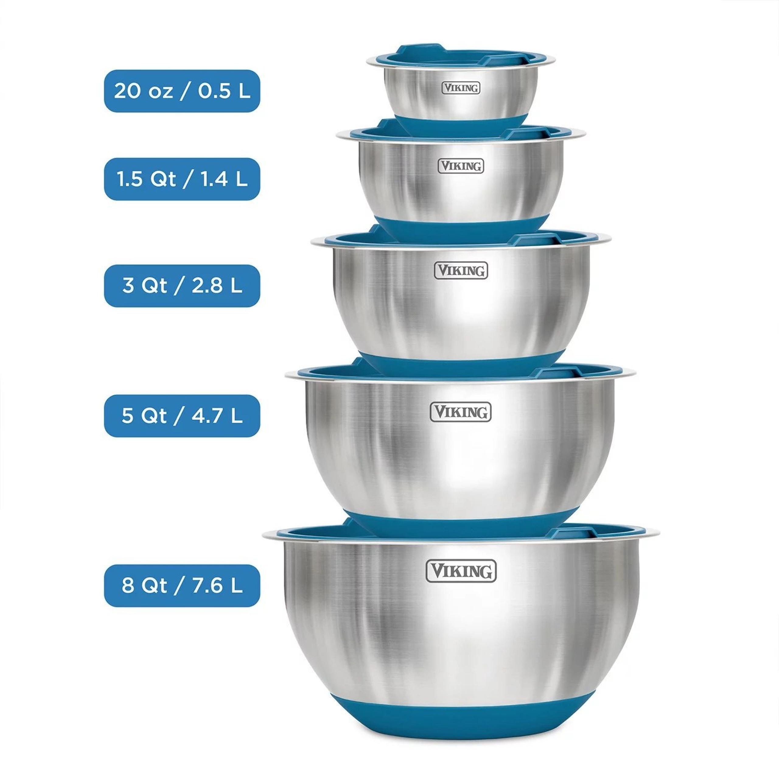 NIB Viking 10-Piece Stainless Steel Mixing, Prep and Serving Bowl Set- Teal