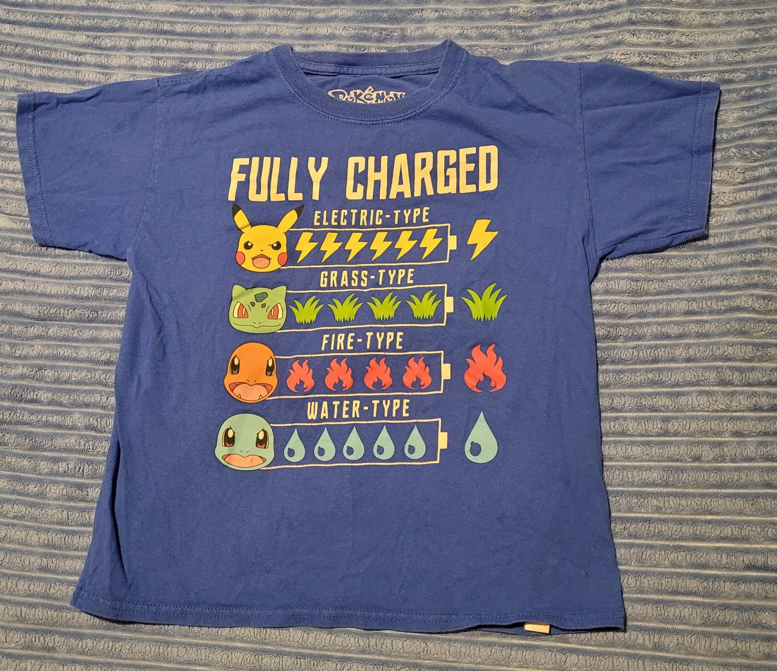 Pokemon Fully Charged Shirt Boys Blue Short Sleeve Top Size Medium