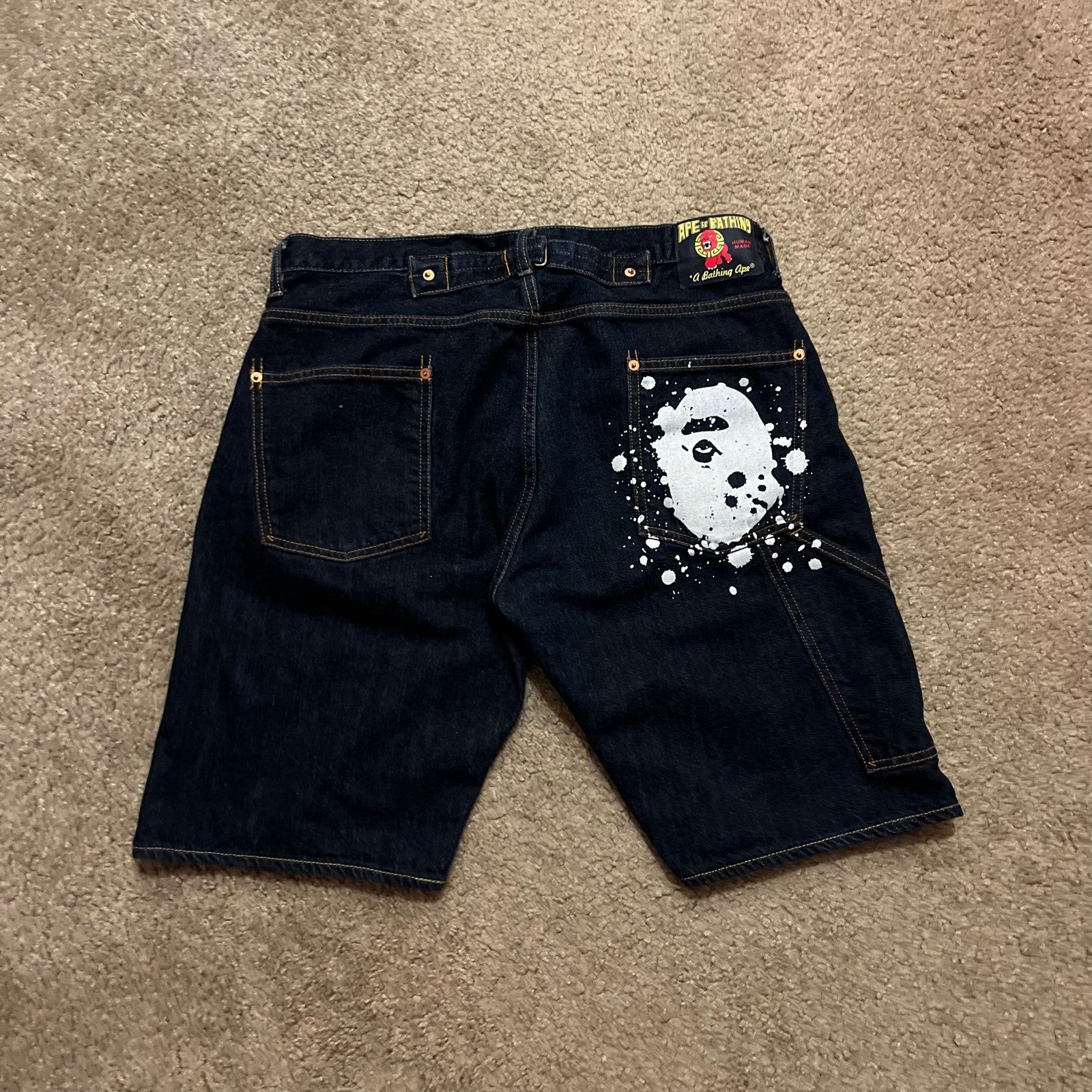Authentic Bape 2000’s Paint Splatter Jorts Denim Shorts 32
