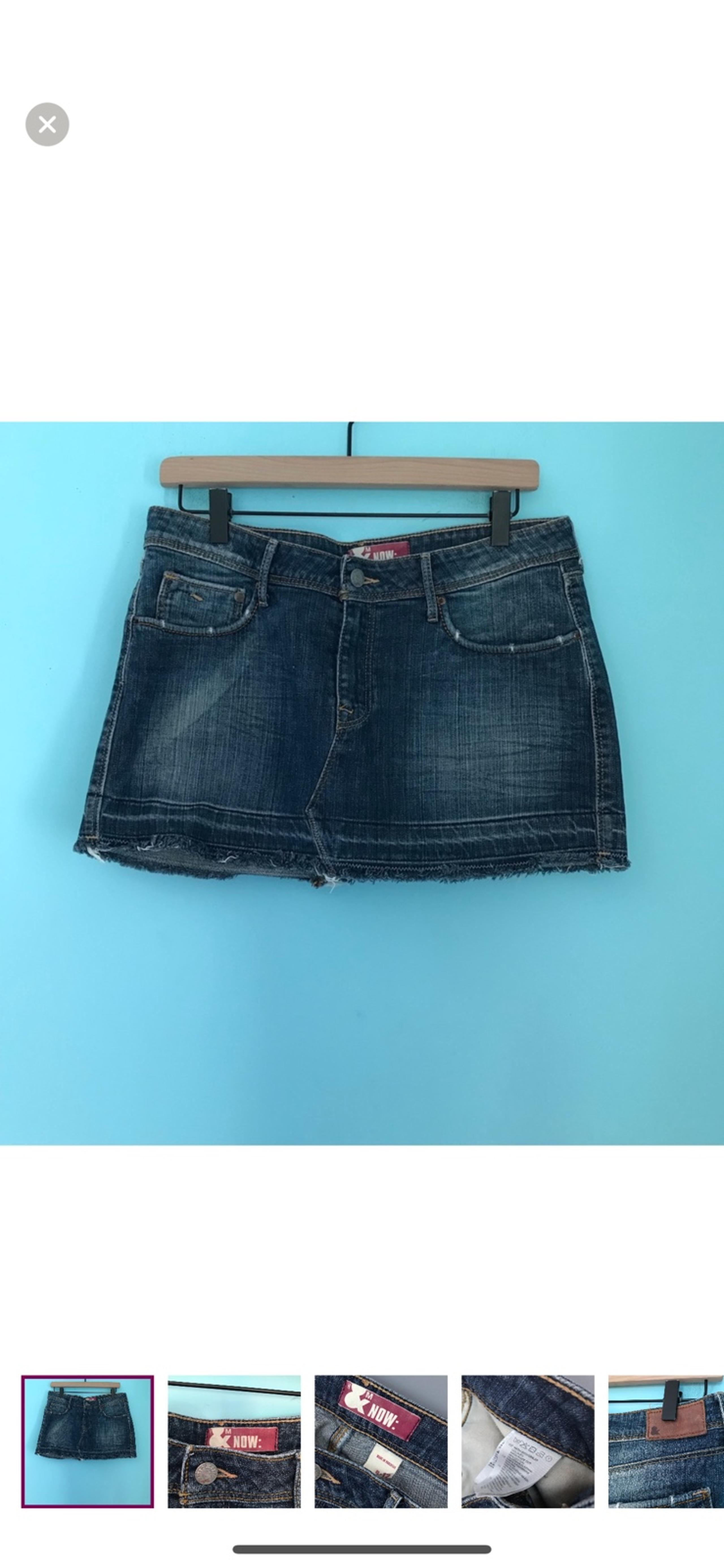 H&M Y2K Low Rise Released Raw Hem Denim Mini Stretch Skirt 12 Waist 32 Rare Blue