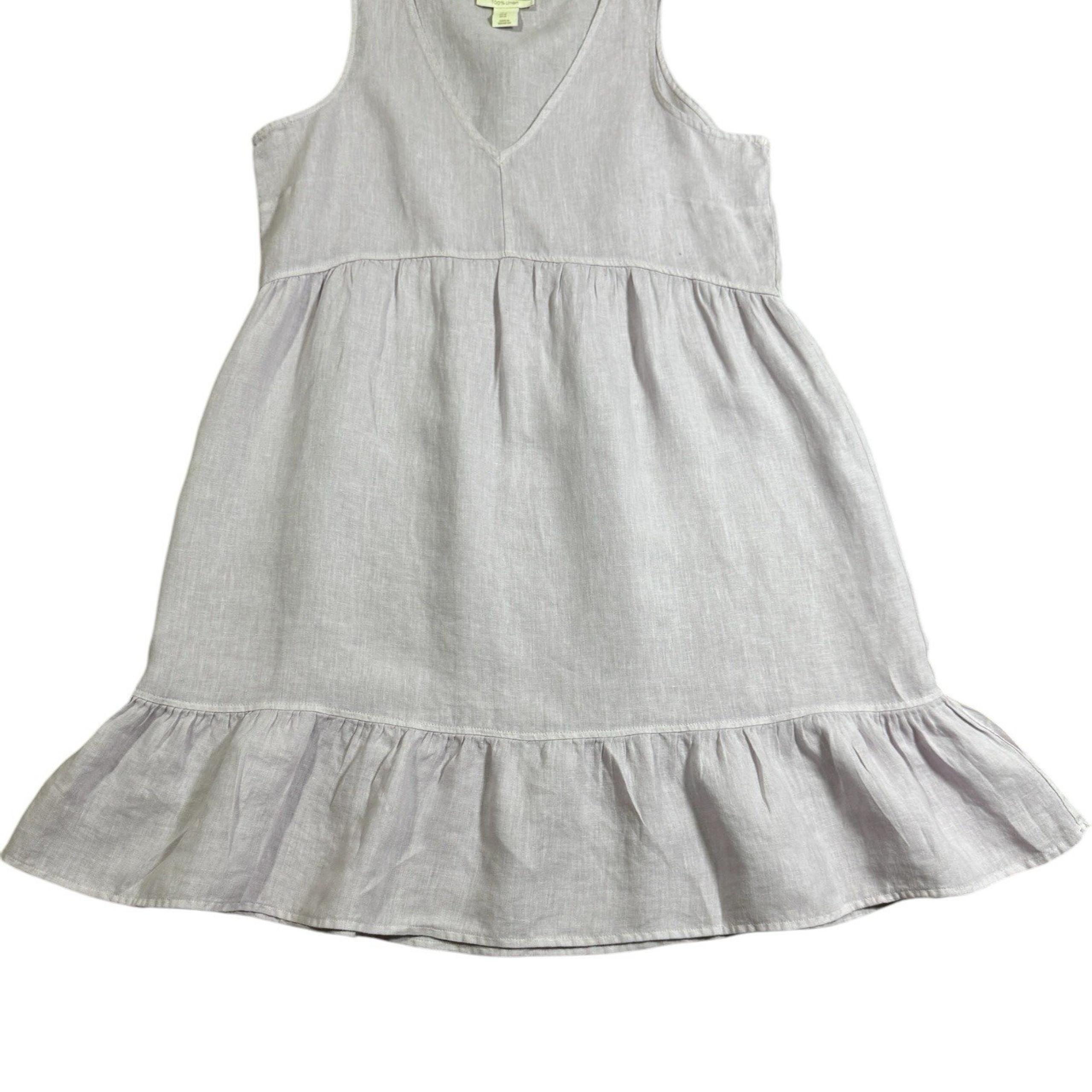 Cynthia Rowley Women Dress Mini 100% Linen Tiered Sleeveless Medium Lavender