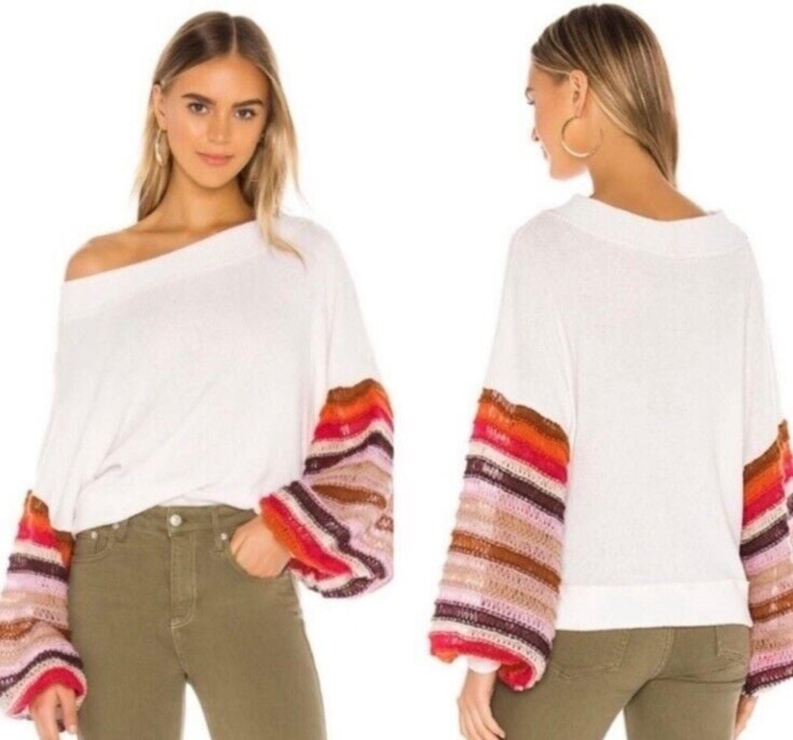 Free People Cha Cha Crochet Sweater Striped Chunky Knit Size S