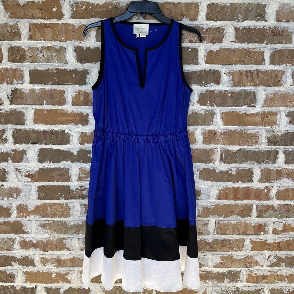 Kate Spade Dress Fit And Flare Blue Color Block Sleeveless Women's Size 10 New