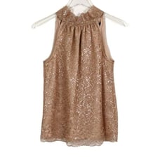J. Crew Lace Metallic Beige Shimmer Halter Tank Top Blouse XXS