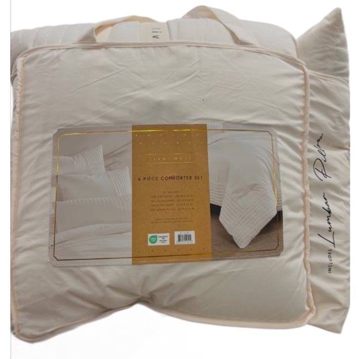 Live Well 6 Piece Cream King Comforter Set with Lumbar Pillow New with Tags