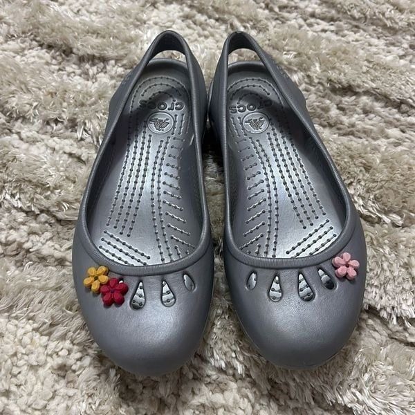 Crocs Malindi Slingback Silver Shoes Ballet Flats Slip On Sandals Women’s 8