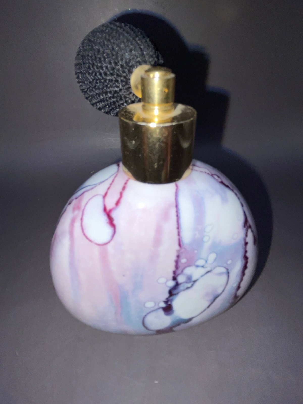Vintage Purple Swirl Design Glass Perfume Bottle With Atomizer Spray Signed