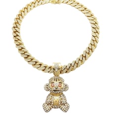 38 BABY Young Boy Monkey Pendant & Iced Box Lock Cuban Chain Hip Hop Necklace