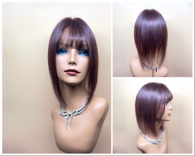 13”brown 100% human hair topper bangs