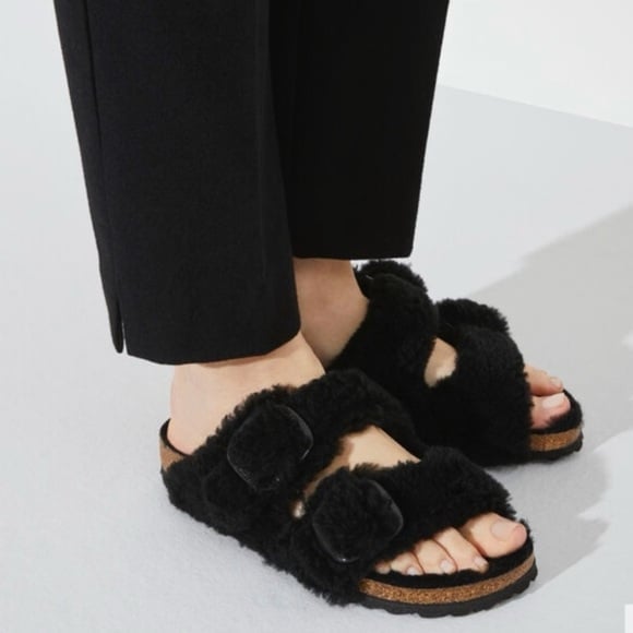 BIRKENSTOCK Arizona Big Buckle Shearling Teddy Black - Size 39EU / 8.5 US NWT
