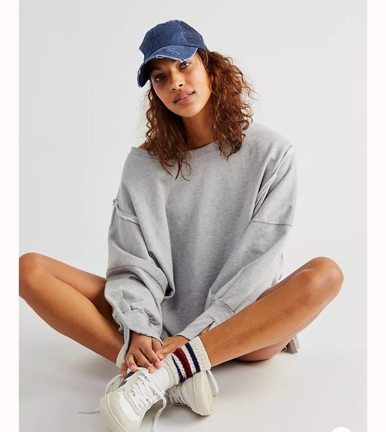 NWT Free People Camden LT GRAY OVERSIZED PULLOVER Sweatshirt