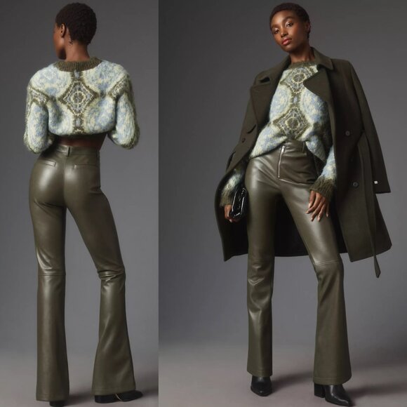 Anthropologie Avec Les Filles Faux Leather Kick-Flare Pants size 0 new nwt green