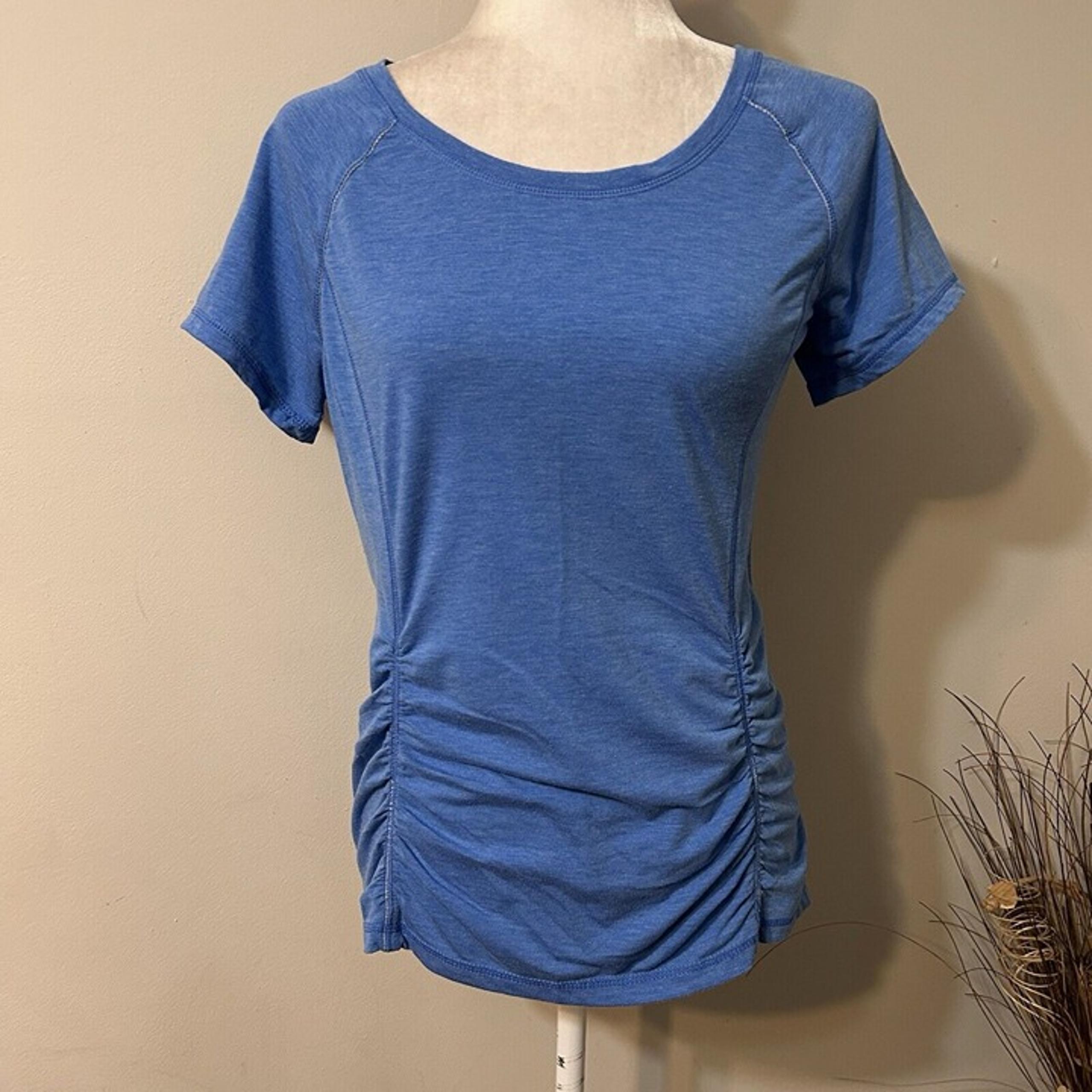 Tangerine T-Shirt Women Blue Active Stretch Round Neck Short Sleeve Ruched Sz S