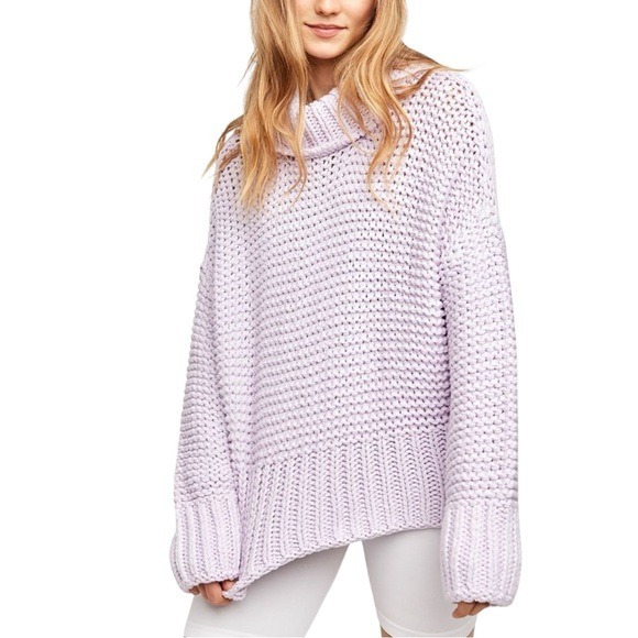 NEW Free People Sz Small My Only Sunshine Chunky Knit Sweater Lilac Boho Cotton