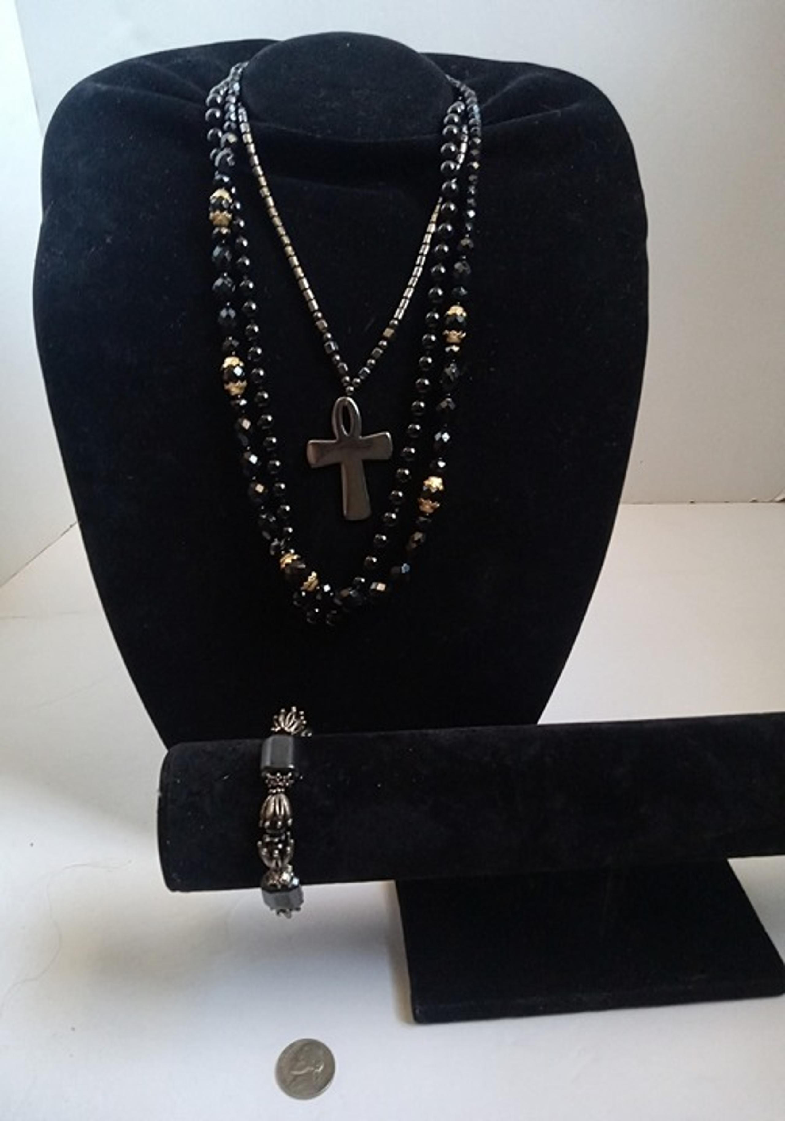Lot of Stunning Black Glass Necklaces (3) and Bracelet (1)