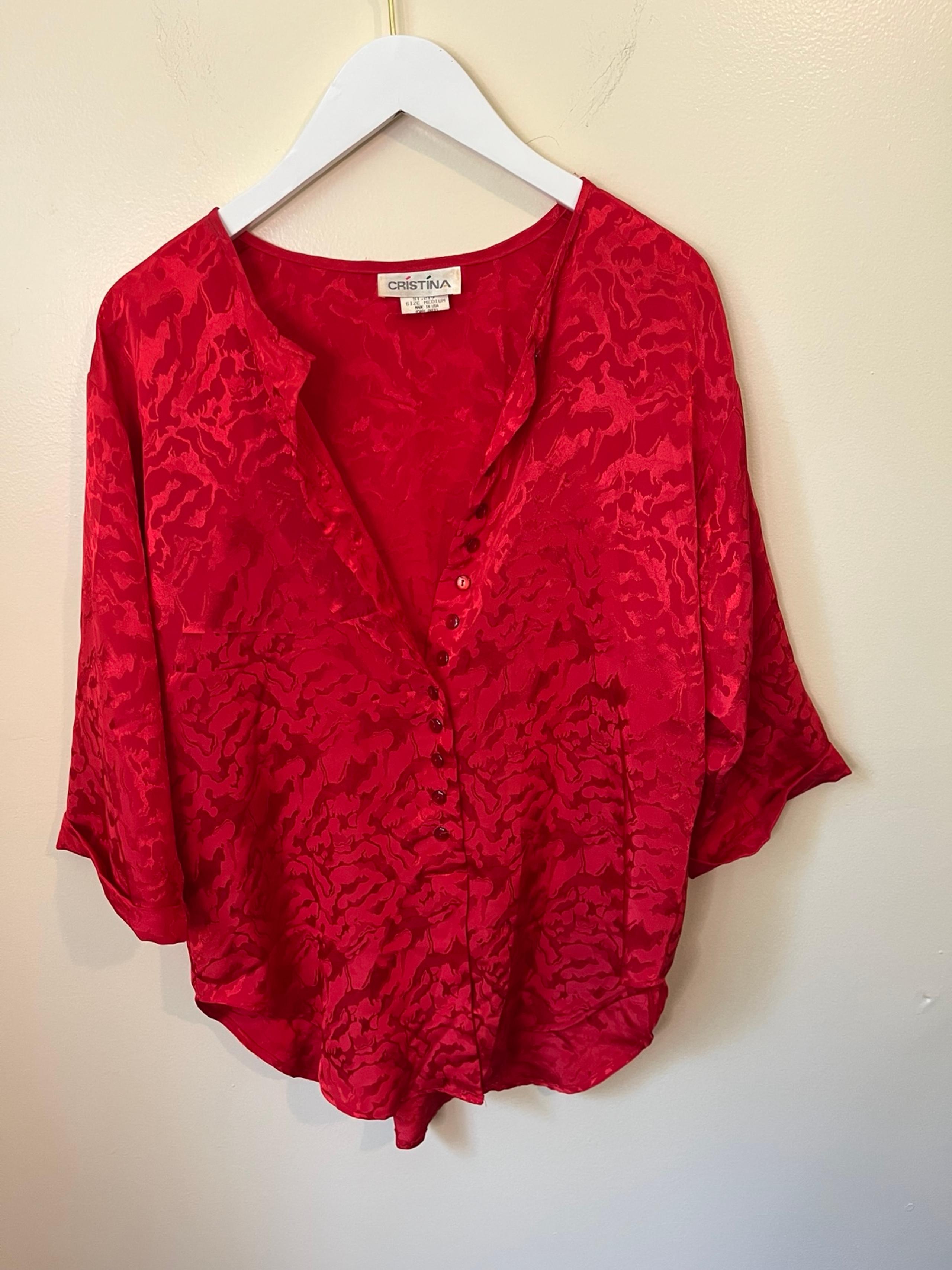 Christina Vibtage Women’s Red Silky Feel 3/4 Sleeve Blouse Size Medium