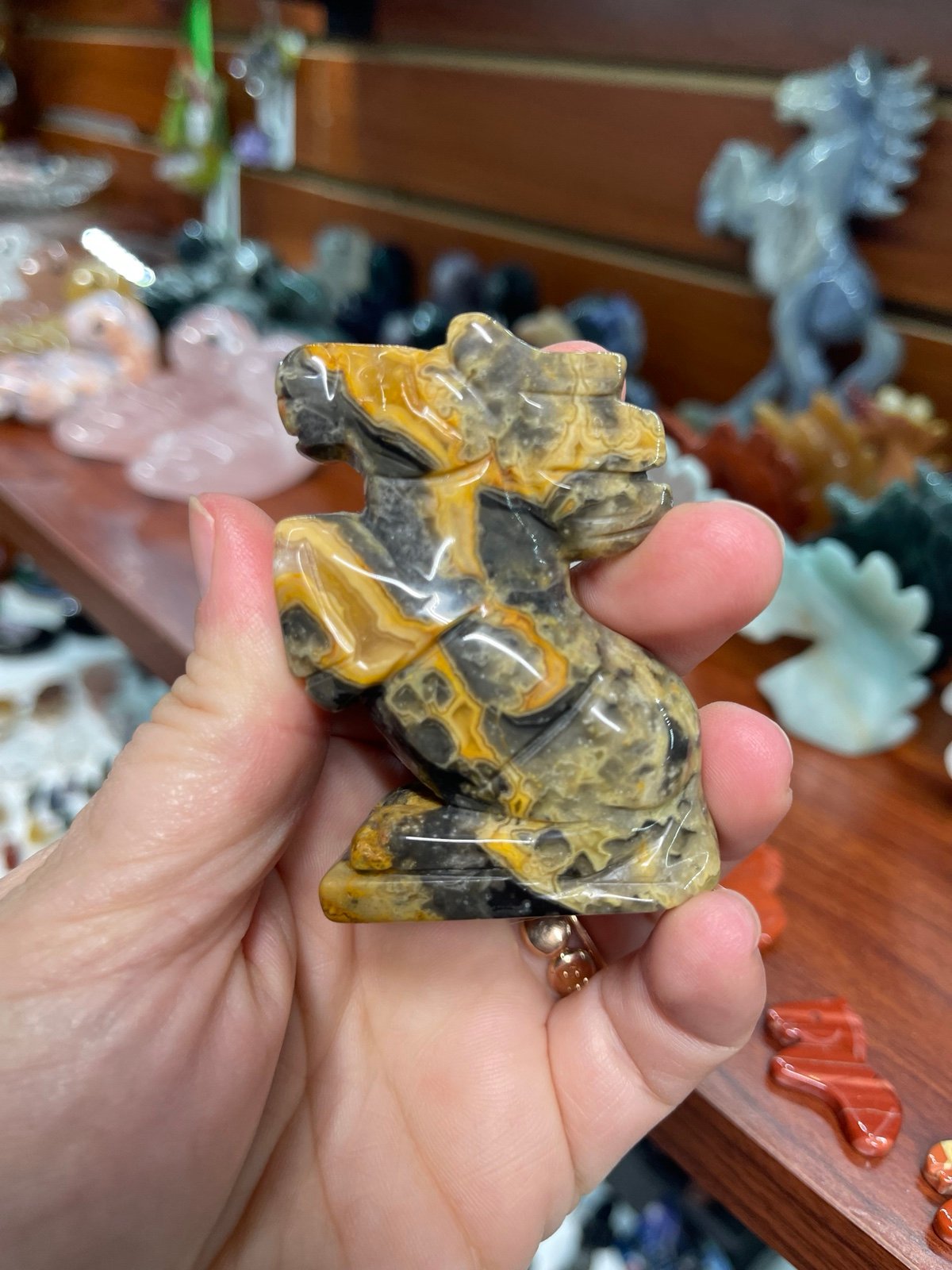 Crazy Lace Agate Horse carving