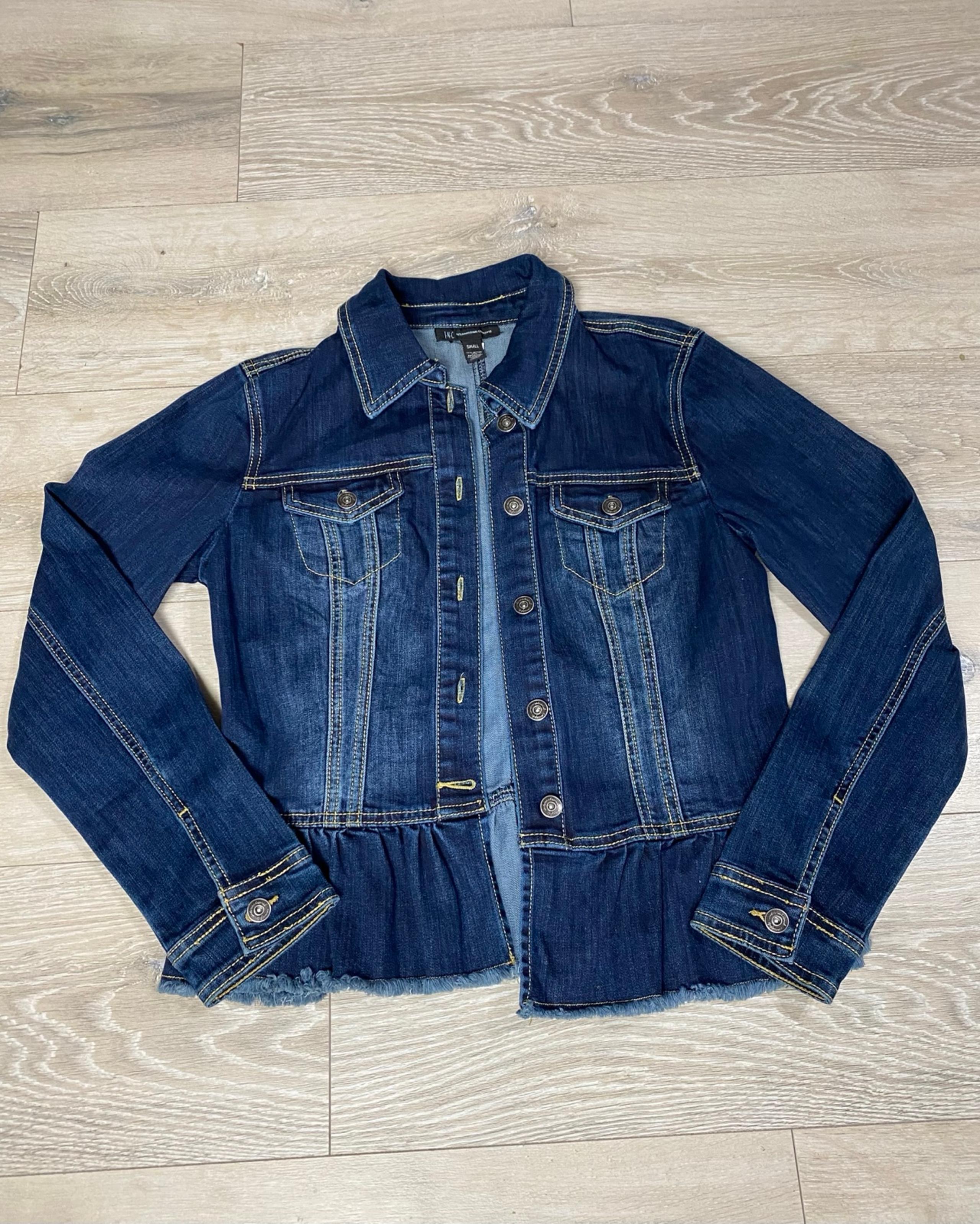INC international concept women’s ruffle jean jacket size S