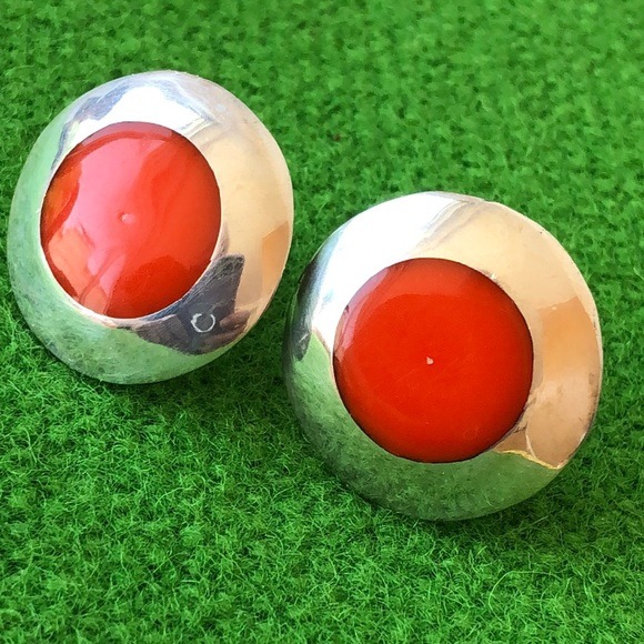 Orange sterling Alpaca Mexico earrings