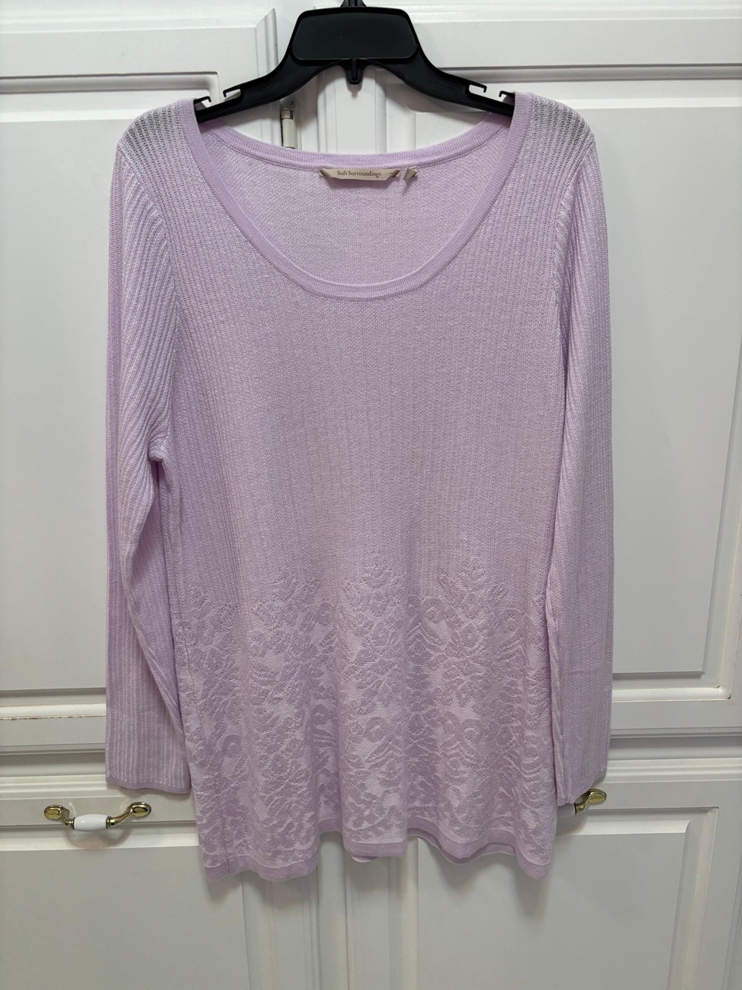 Soft Surroundings Knit Embossed Lavender Long Sleeve Lightweight Sweater Size L