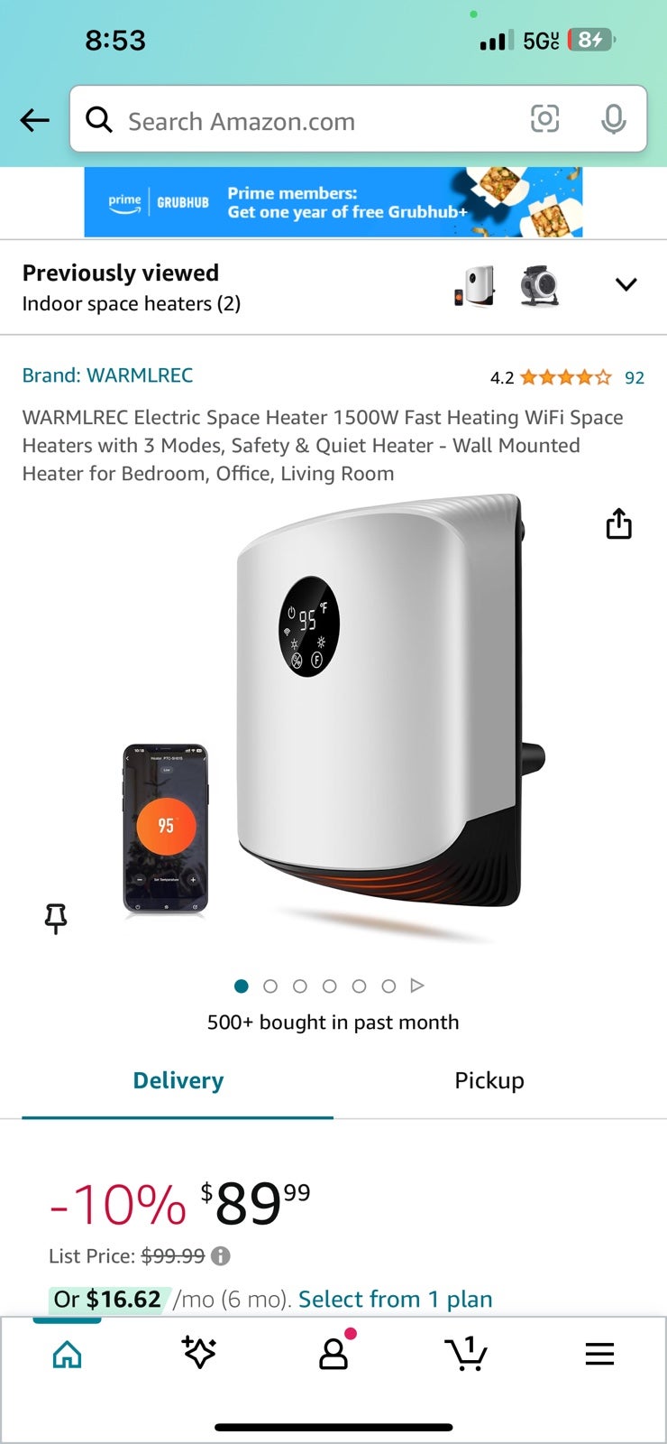 WARMLREC Electric Space Heater 1500W Fast Heating WiFi Space Heaters with 3 Mode