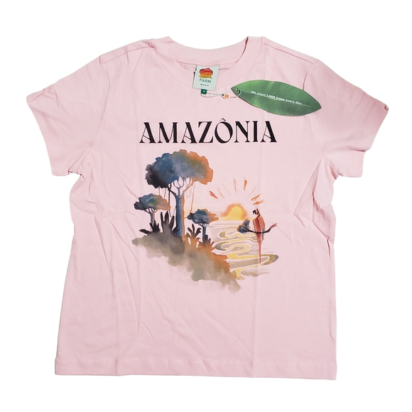 Farm Rio Amazonia Pink Fit T-Shirt Tee Medium Light Pink NWT