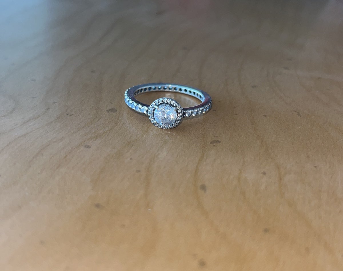 Sterling silver diamond halo ring